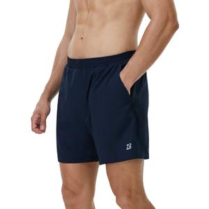 Roadbox Men's 5 Inch Running Athletic Quick Dry Shorts with Pockets for Workout Gym Exercise (Large, Dark Navy)