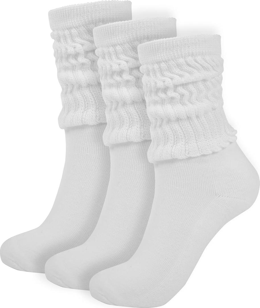 BomKinta Crew Slouch Socks Women - Retro Scrunch Short Sock - Soft Solid Ankle Socks Size 5-11 (White White White -3 Paris)