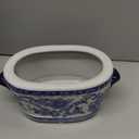 Blue and White Ceramic Planter Pot – Vintage Floral Oval Cachepot Vase for Indoor Plants, Flowers & Succulents – Glazed Chinese Porcelain Style Decorative Bowl – 7.4"  Size – No Drainage