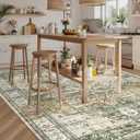 Soalmost 9x12 Area Rugs for Living Room, Non Slip Machine Washable Vintage Rugs, Low Pile Lightweight Large Rug for Bedroom, Dining Room, Home Office Olive