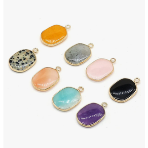 LE SKY 8 Pcs Natural Stone Pendants Rectangle Mixed Crystal Agate Stone Charms for Jewelry Making Necklace Accessories