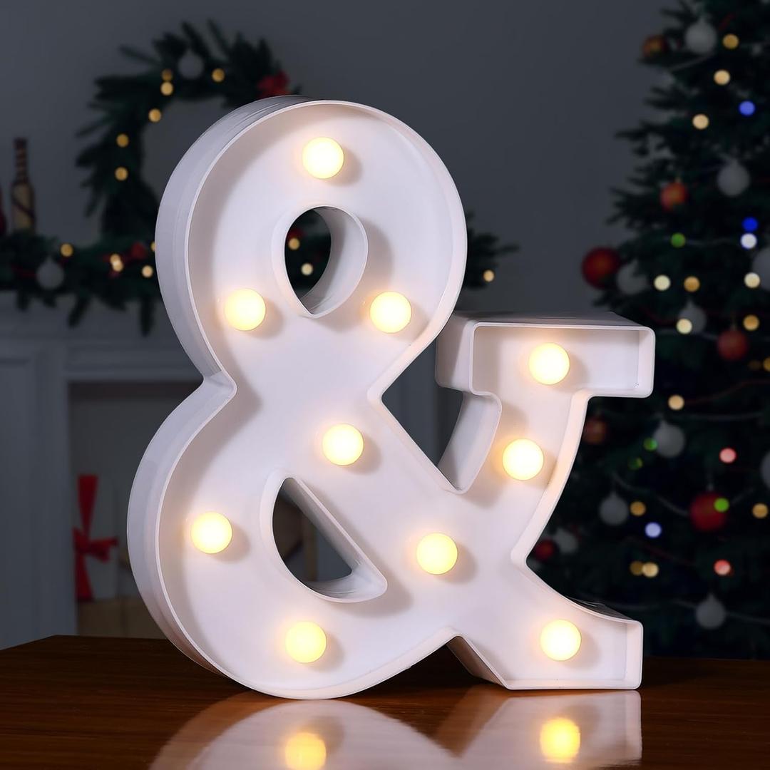 Foaky LED Letter Lights Sign Marquee Light Up Letters Sign for Night Light Wedding/Birthday Party Battery Powered Christmas Lamp Home Bar Decoration(&) (&, Warm)