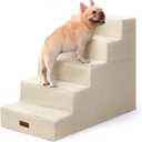 Aodisman Dog Steps for High Bed, 5-Step Pet Stairs for Small Dogs and Cats | Dog stairs with non-slip bottom for puppy,old cats,small to medium dogs,high-support foam indoor pet steps,22.6" H,Beige