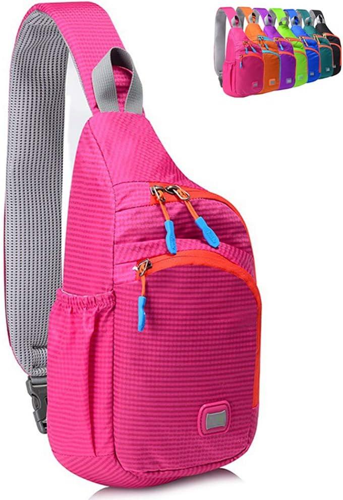 Peicees Small Sling Backpack Waterproof Unisex Shoulder Bag Chest Crossbody Daypack (Rose Red)