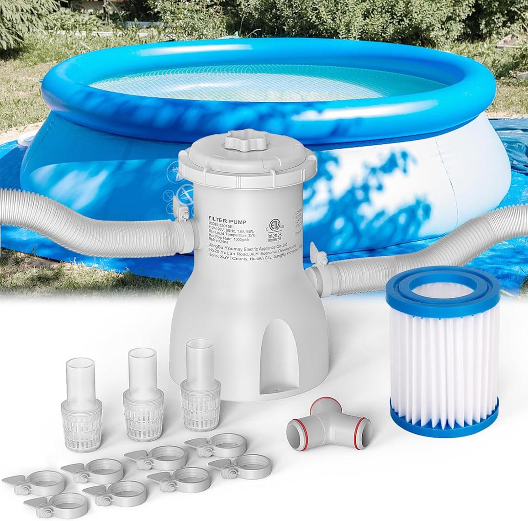 800 Gallon Pool Pump and Filter Above Ground, Swimming Pool Filter Cartridge Pump, Electric Pool Water Pump Filter for Pools Sand Cleaning Tool, 800 GPH Pool Filter Pumps for Above Ground
