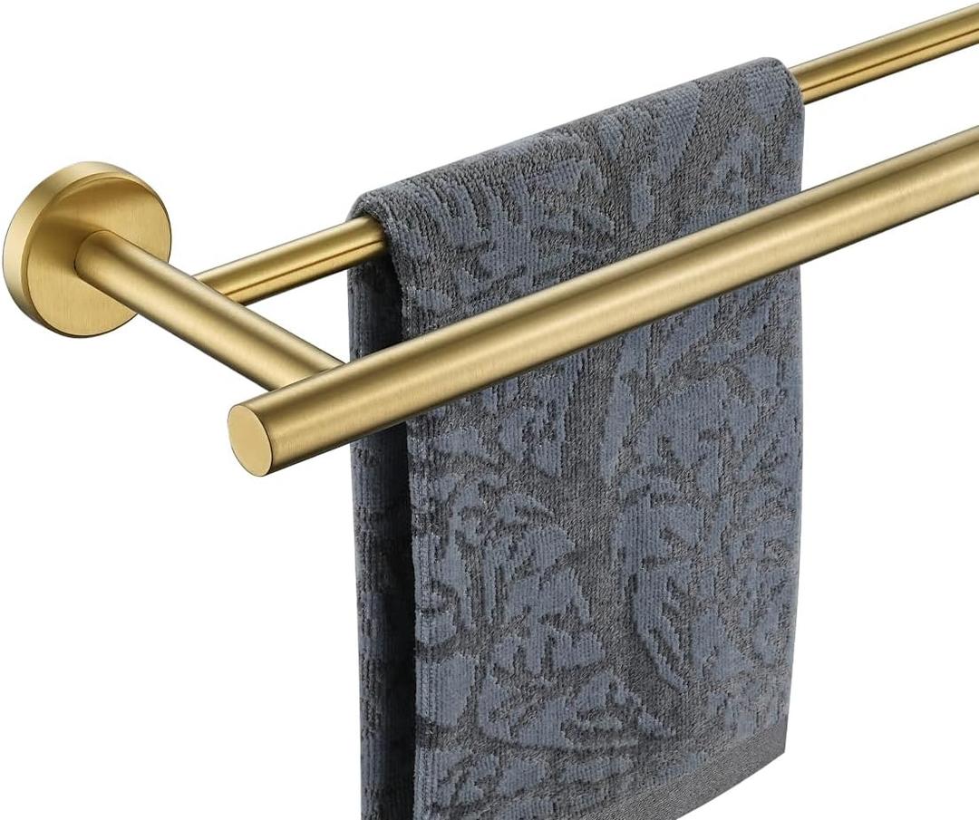 JQK Double Bath Towel Bar, Brushed Gold 30 Inch 304 Stainless Steel Thicken 0.8mm Towel Rack for Bathroom, Towel Holder Wall Mount, 27 Inch Useable Length, TB100L27-BG