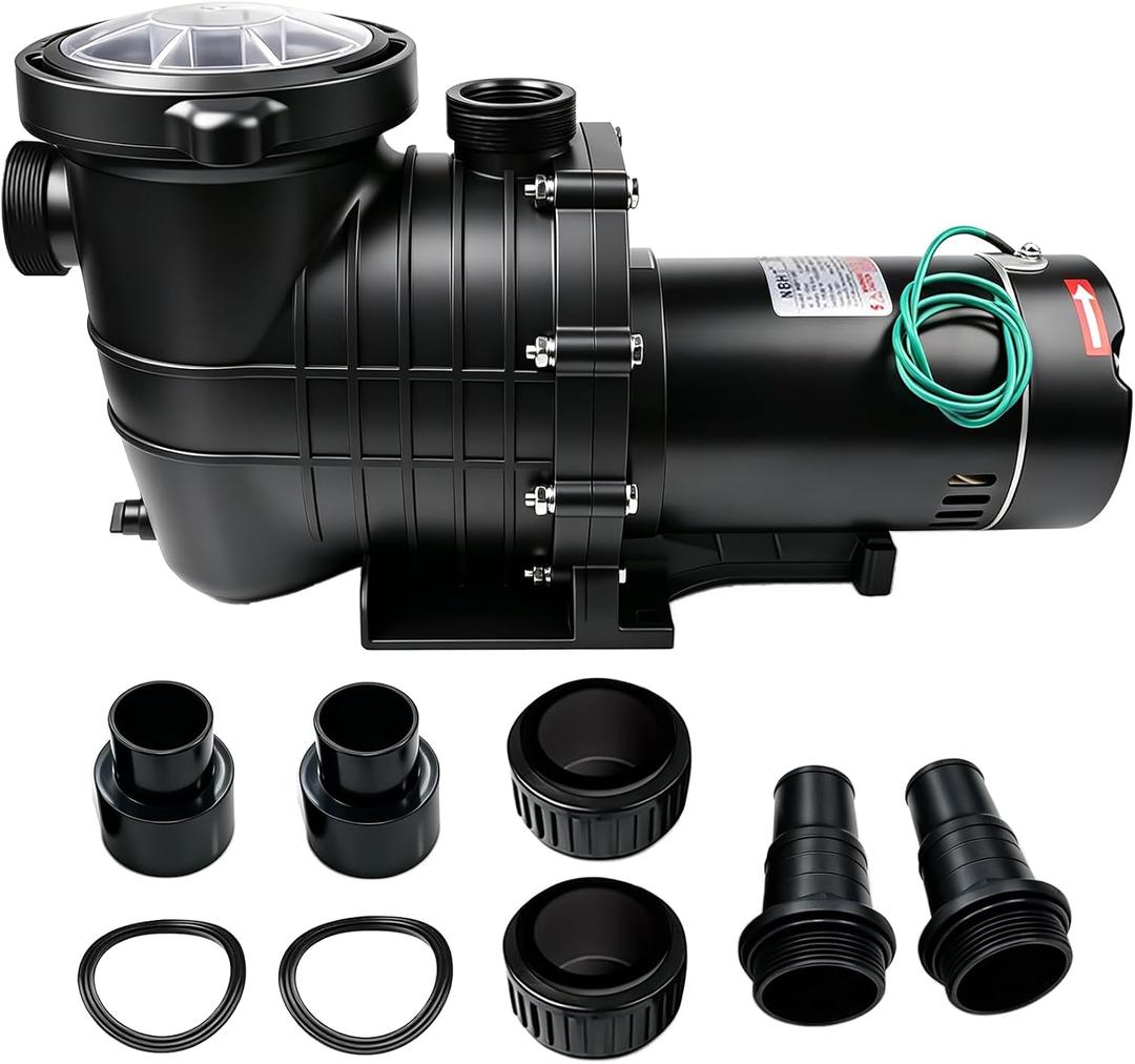 Swimming Pool Pump Above ground, 1.5 HP 4980 GPH In Ground Self Primming Pool Filtre Pump with Strainer Basket Pool Pump Motor for Clean Swimming Pool Water Low Noise