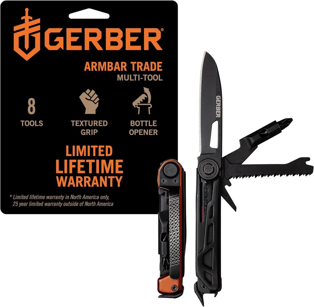 Gerber Gear Armbar Trade 8-in-1 Pocket Knife EDC Multitool with Blade, Pry Bar, and Hammer for Camping, Burnt Orange