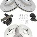TRQ Front & Rear Ceramic Brake Pad Performance Rotor Shoes & Drum Kit Compatible with Toyota