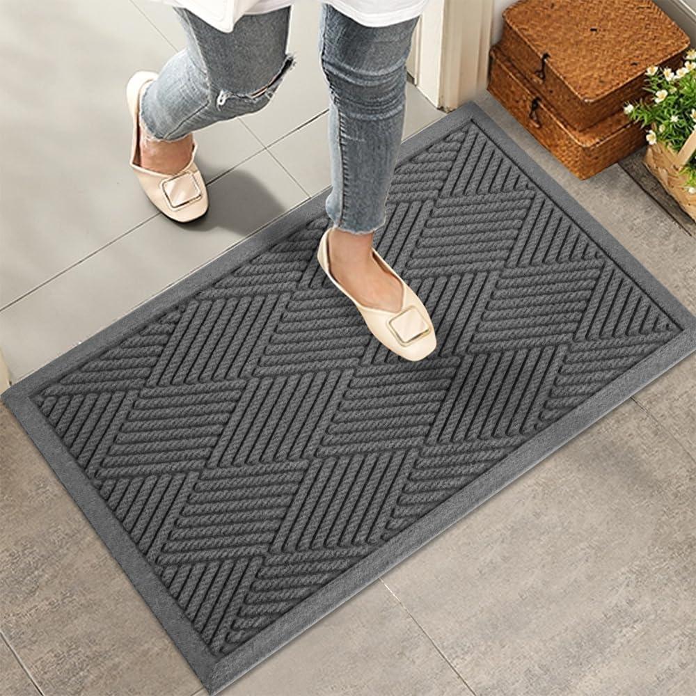 HIYARD Sturdy Front Door Mat, Absorbent Muddy Dirt Resist Welcome Door Mats Outdoor Indoor, Stain and Fade Resistant, Non-Slip Rubber Backing Low Profile Doormat for Entryway, 3017, Charcoal