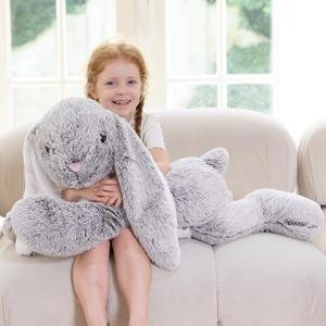 Large Bunny Stuffed Animal 31", Giant Easter Rabbit Plush Toy for Girls Boys Kids, Big Cuddly Gift for Girl Chirstmas Birthday (Gray)