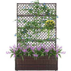 52’’ H Garden Planter Box with Trellis Outdoor for Vine Climbing Plants, Flowers Handwoven Rattan Garden Bed with Removable Liners for Backyard Patio Balcony