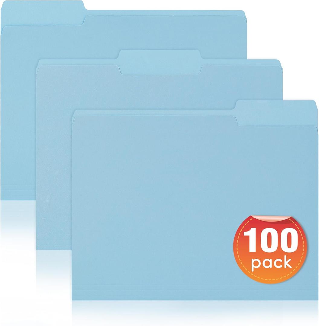 100 Packs File Folders Letter Size, 8.5 x 11 Colored File Folders 1/3 Cut Tab for Easy Labeling, for Home, Office, School Filing (290u)