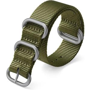 Watch Bands - Thick Premium Military Ballistic Nylon Style Strap With Heavy Silver Stainless Steel Buckle - Choice of Width - 18mm, 20mm, 22mm or 24mm (Army Green)