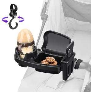 Universal Stroller Snack Tray, 3 in 1 Stroller Cup Holder with Phone Holder and Silicone Flexible Arms Grip, Stroller Tray Attachment Compatible with Uppababy, Baby Jogger, Britax (Snack Tray)