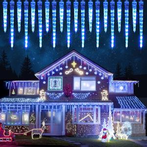 Joomer Icicle Christmas Lights Outdoor, 13FT 20 Icicles 320 LED Meteor Shower Icicle Lights Timer Waterproof Connectable Christmas Light for Outside Home Xmas Decoration - Blue
