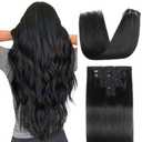 Sisily Clip in Hair Extensions Real Human Hair,14 inch 70g, Natural Straight Human Hair Clip in Extensions for Black Woman, Soft Straight 7pcs Per Set with 16 Clips Double Weft