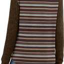 WIHOLL Sleeve Patchwork Shirts for Women Loose Fit V Neck Fall Outfits 2025 Trendy Sweaters Casual Tunic Tops (S)