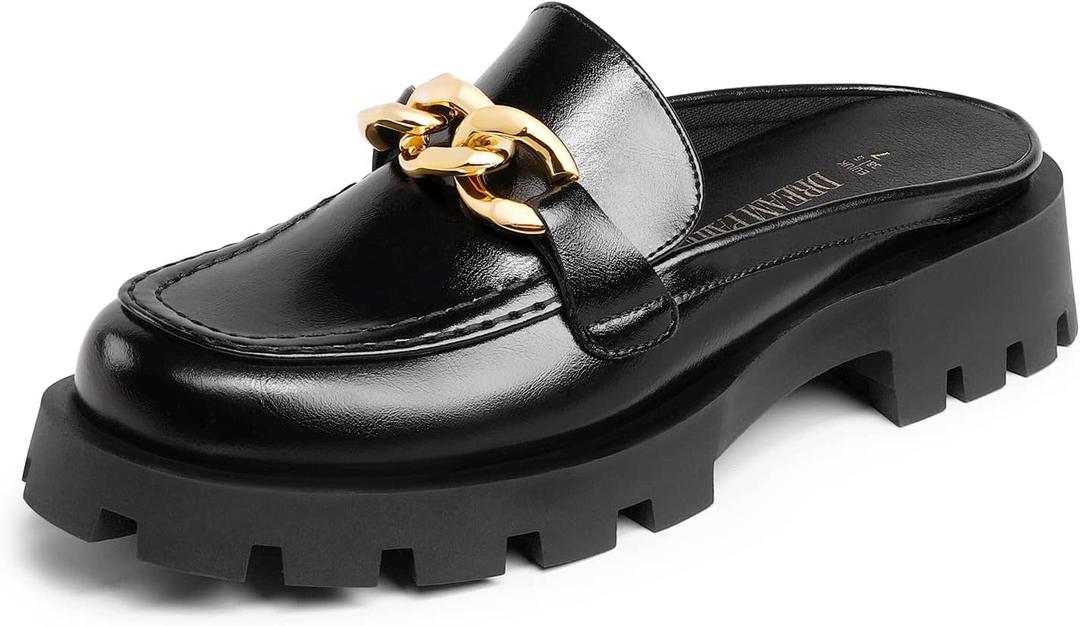 DREAM PAIRS Mules for Women Slip On Shoes Platform Thick Comfortable Womens Chunky Flat Slides Slippers Loafers (6, Black)