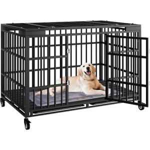 54 Inch Heavy Duty Dog Crate with WheelsIndestructible Escape-Proof Dog Cage for Large Dogs, Extra Large XL XXL Indestructible Dog Crate with Removable Tray. (53.1"L x 30.0"W x 32.3"H, Black)