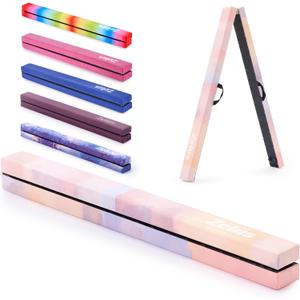 ZELUS 8' Folding Gymnastics Balance Beam, Floor Balance Beam w/Carry Handles Anti-Slip Base for Kids, Beginners & Professional Gymnasts (8 ft, PinkPurple)