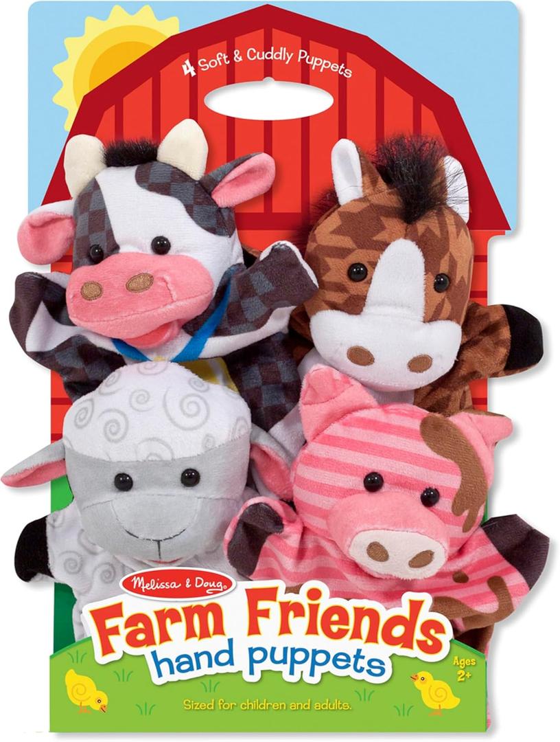 Melissa & Doug Farm Friends Hand Puppets (Set of 8) - Cow, Horse, Sheep, and Pig -  Elephant, Giraffe, Tiger, and Monkey