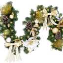 WBHome Pre-lit 6 Feet/ 72 Inch Christmas Garland, White & Gold Lighted Garland with 35 LED Lights for Indoor Outdoor Xmas Decor Holiday Decorations, Battery Operated (Batteries NOT Included)