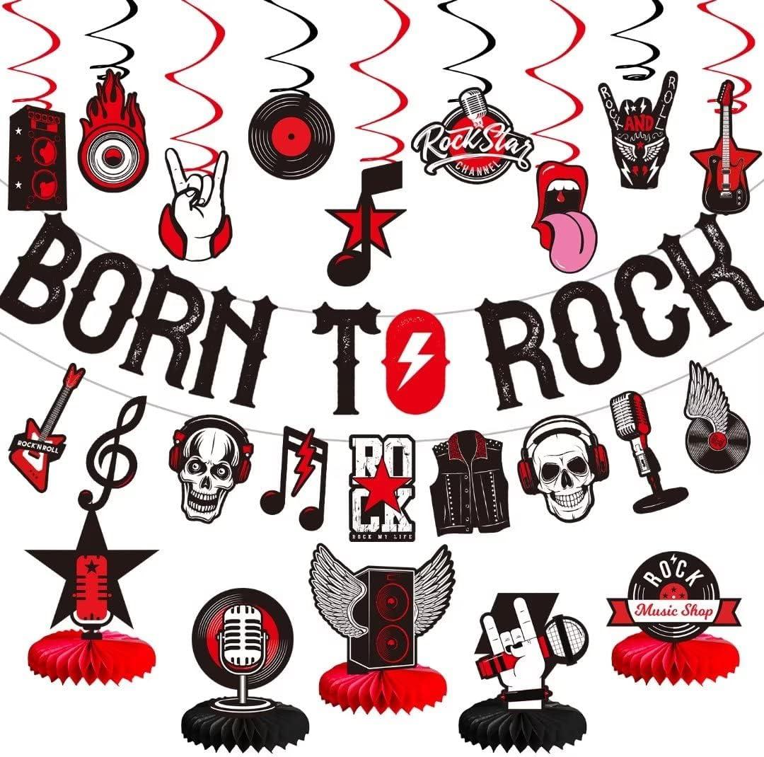 LARRAZABAL Rock and Roll Party Decorations Include Born to Rock Glitter Banner, Rock and Roll Hanging Swirls and Honeycomb Centerpieces for Birthday Baby Shower Party Supplies (Black and Red) LARRAZABAL Rock and Roll Party Decorations Include Born to Rock Glitter Banner, Rock and Roll Hanging Swirls and Honeycomb Centerpieces for Birthday Baby Shower Party Supplies (Black and Red)
