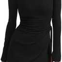 PRETTYGARDEN Women 2025 Mini Bodycon Dresses Long Sleeve Ruched Fitted Short Night Out Trendy Party Club Outfits Fall Clothes,Black, M