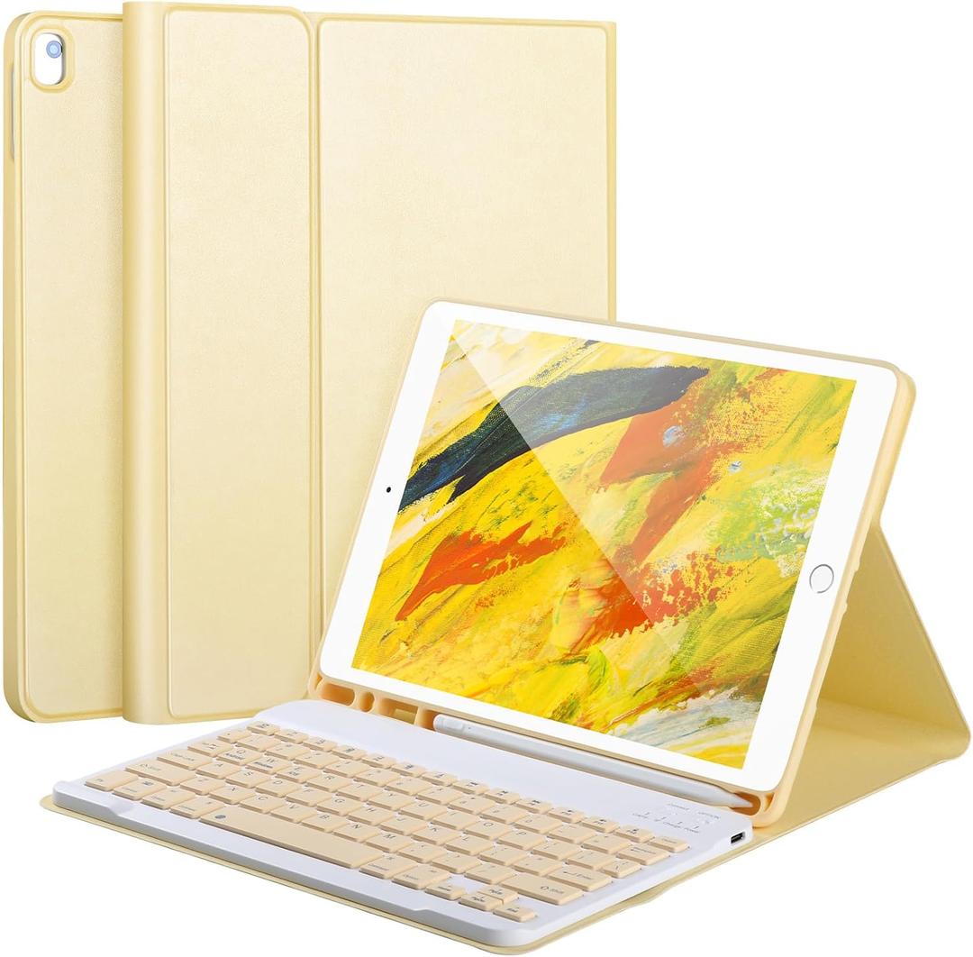 Keyboard Case for iPad 9/8/7th Gen 10.2,Case with Keyboard ipad 10.2 inch,Keyboard for iPad 9th Gen,Bluetooth Keyboard for iPad 10.2,iPad Keyboard Case 9th Gen with Pencil Holder (Yellow)