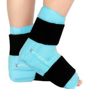 Comfytemp Ankle Foot Ice Pack Wrap for Plantar Fasciitis Relief, Ankles Brace for Sprain, Heel Spur, Swelling, Achilles Tendonitis, Cold Bag for Injuries Reusable, Hot Cold Compress, 2 Pack (Blue) L