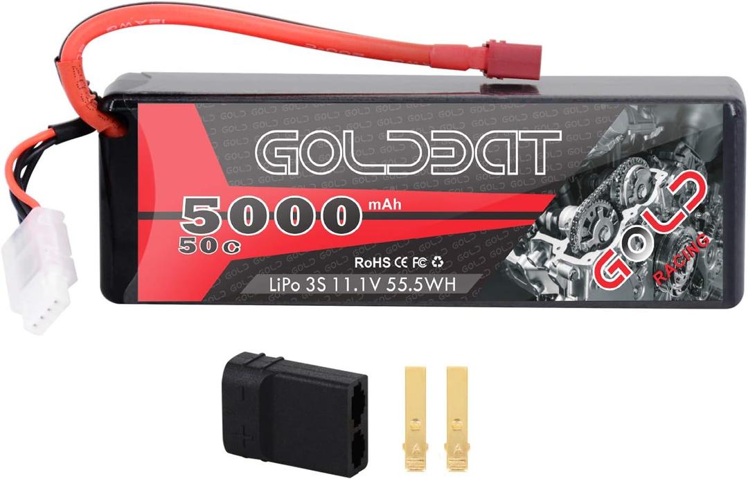 GOLDBAT 11.1V 5000mAh 3S 50C LiPo RC Battery Hard Case Pack with T Connector for Emaxx Axial RC Car Truck Buggy Truggy Vehicle