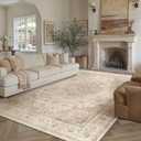 6x9 Beige Washable Area Rug Non Slip Vintage Carpet
