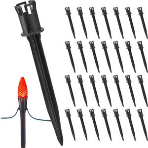 7.5 Inch 100-Pack Christmas Light Stakes for C7 C9 Christmas Lights Outdoor, Universal Plastic Light Stakes for Outdoor Holiday Lights Use on Garden Lawn Patio Path Walkway - Black