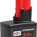 Upgraded 9000mAh 12V Replacement for Milwaukee M12 Battery Lithium 48-11-2460 48-11-2402 48-11-2412 48-11-2411 48-11-2420 Compatible with Milwaukee 12 Volt Cordless Power Toolsand Charger