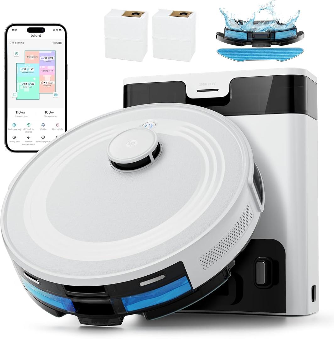 Lefant LiDAR Robot Vacuum and Mop, 45-Day Self-Emptying, 190 PSD Obstacle Avoidance, Customized Cleaning, Multi-Floor Mapping, 5500Pa Strong Suction, 140 Min Runtime, WiFi/App/Alexa, M2 Pro (Ivory)