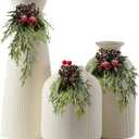 Ceramic Flower Vases Set of 3, Large Gift Vases with Vertical Stripe Texture, Modern Decorative Vases for Dried Flowers, Home Decor Vases for Living Room Bedroom Kitchen Shelf(Beige)