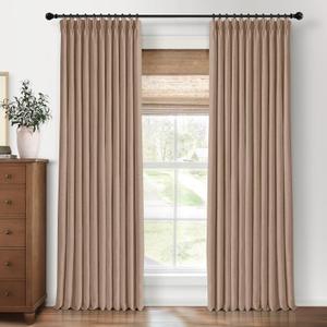 Pinch Pleated Blackout Curtains 102 Inches Long, Linen Blend, 100% Blackout Drapes with 20 Hooks, Ideal for Bedroom and Living Room, 40" W x 102" L (Pack of 2), Tawny Brown