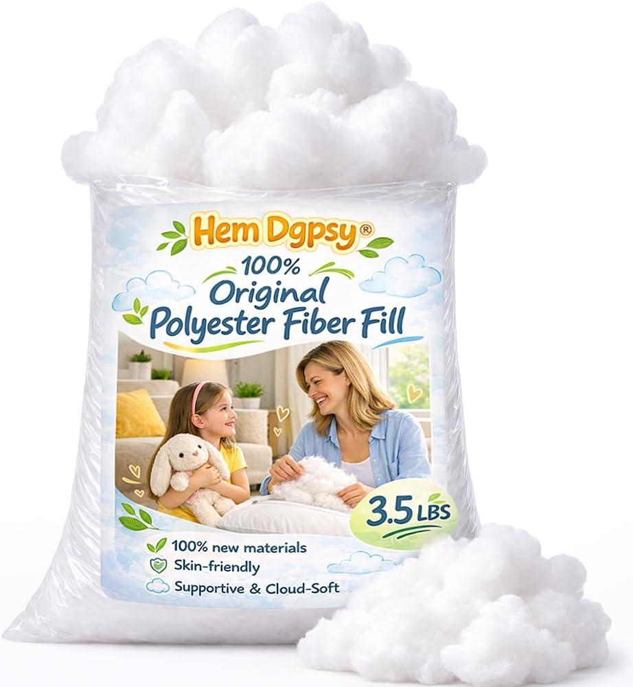 Hem Dgpsy Polyfill Stuffing Fiber Fill 56oz/3.5lbs, Safe Pillow Stuffing for Couch, Stuffed Animals, Cushion, Crochet Toys, Cloud Decor, Crafts, White & Clean Polyester Filling, Oeko-TEX Certified