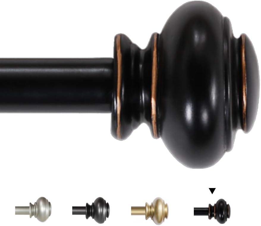 H.VERSAILTEX Window Curtain Rods for Windows 66 to 120 Inches Adjustable Decorative 3/4 Inch Diameter Single Window Curtain Rod Set with Classic Finials, Black (66"-120")