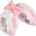FUNAT Plush Chest Straps for Dogs, Rhinestone Winter Dog Harness, Vest Bow Harness for Small Medium Dogs (Pink)