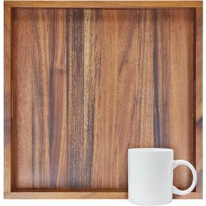 20x20Inches Walnut Wooden Ottoman Tray with Handles,Square Coffee Table Serving Tray for Home Decor,Couch Table for Party,Patio Breakfast Trays for Bed no Legs