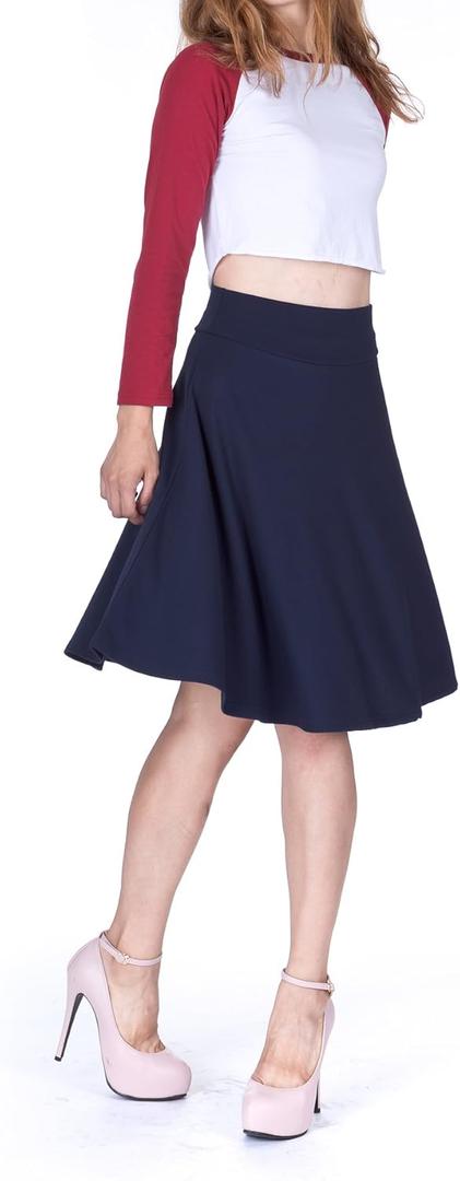Dani's Choice Impeccable Elastic High Waist A-line Full Flared Swing Skater Knee Length Skirt (Blue, XL)
