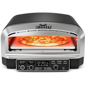 BIG HORN Pizza Oven Indoor, 14 Inch Electric Countertop Pizza Oven up to 850 with 6 Preset Modes, Perfect Pizza Maker Machine for Home, Pizza Cooker with Pizza Stone and Pizza Peel, Stainless Steel