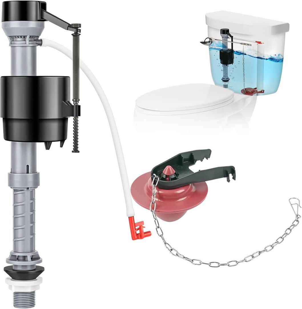 Universal Toilet Flusher Replacement Kit, Toilet Fill Valve and 2-Inch Flapper Replacement Kit, Toilet Repair Kit Inside Tank, Adjustable, Quiet and Easy to Install (1-Pack)