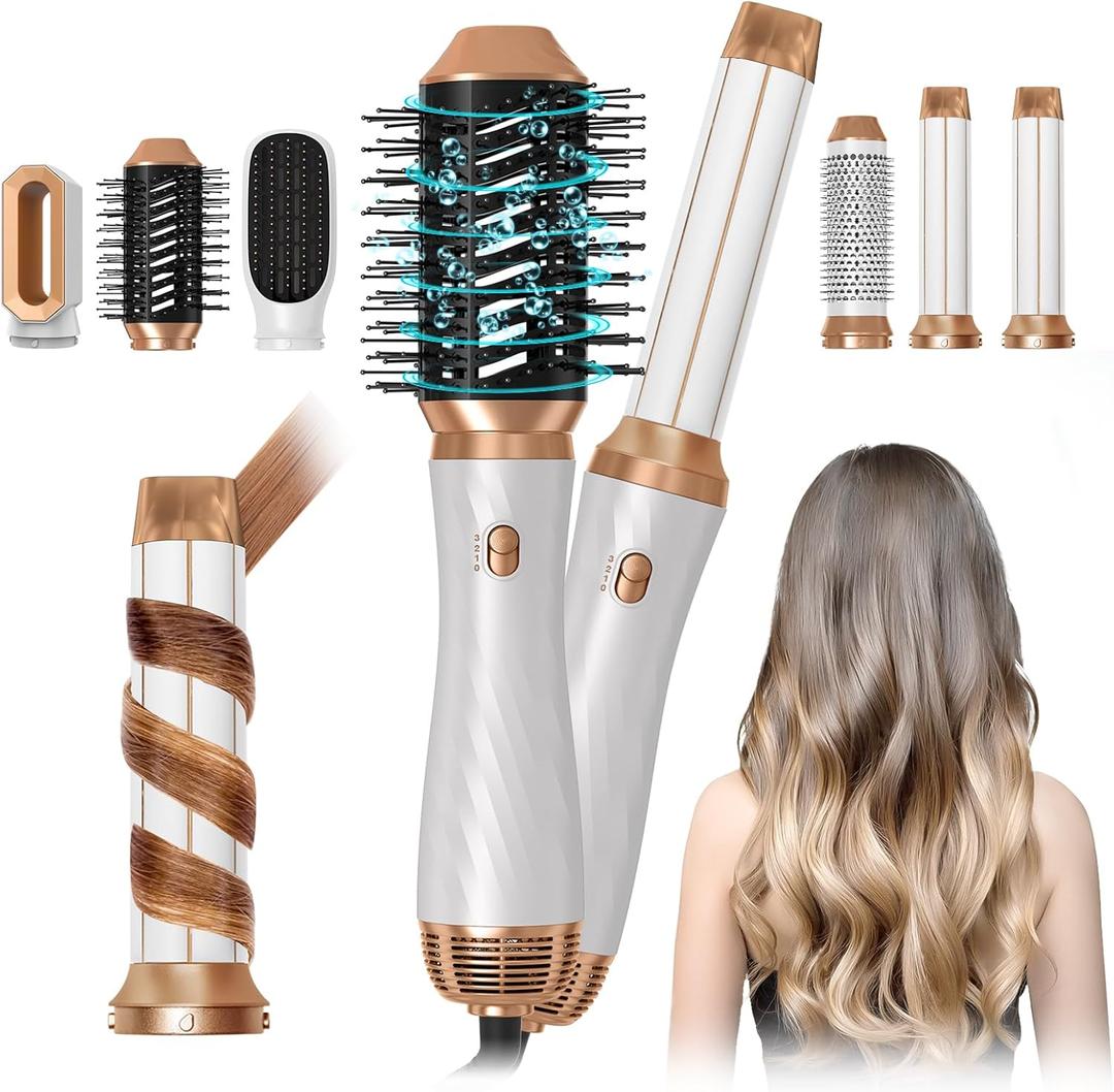 Hair Dryer Brush, 6 in 1 Upgrade Detachable Blow Dryer Air Styler Wrap Curler, Hot Air Brush Curly Twist Curling Iron, Travel Hair Styling Tool Negative Ion Blow Dryer Hot Styler