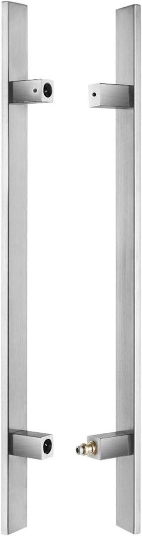 Door Pull Handles 24inch Square Solid Standoffs Heavy-Duty Commercial Grade-304 Stainless Steel Modern Commercial Interior Exterior Door Pull Push Two Side Glass Barn Door Handle Brushed Finish