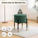 Round Ottoman with Storage,Soft Velvet Vanity Stool,Ottoman Coffee Table with Metal Legs,Foot Stool for Living Room Bedroom, Green