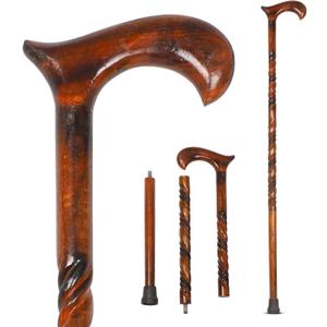 KSJONE Wood Cane 36 Inches Natural Classic Wood Walking Stick Fancy Canes Ergonomic Wood Cane for Seniors (Elegant Derby Handle)