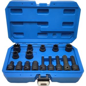 16PCS Universal Master Brake Caliper Socket Set, 1/2" Square Drive Brake Caliper Tool Compatible with Most Cars, 5pt 7pt 10pt M14 M18 & Hex Sockets Brake Caliper Removal Wrench Tool Kit (16PCS)